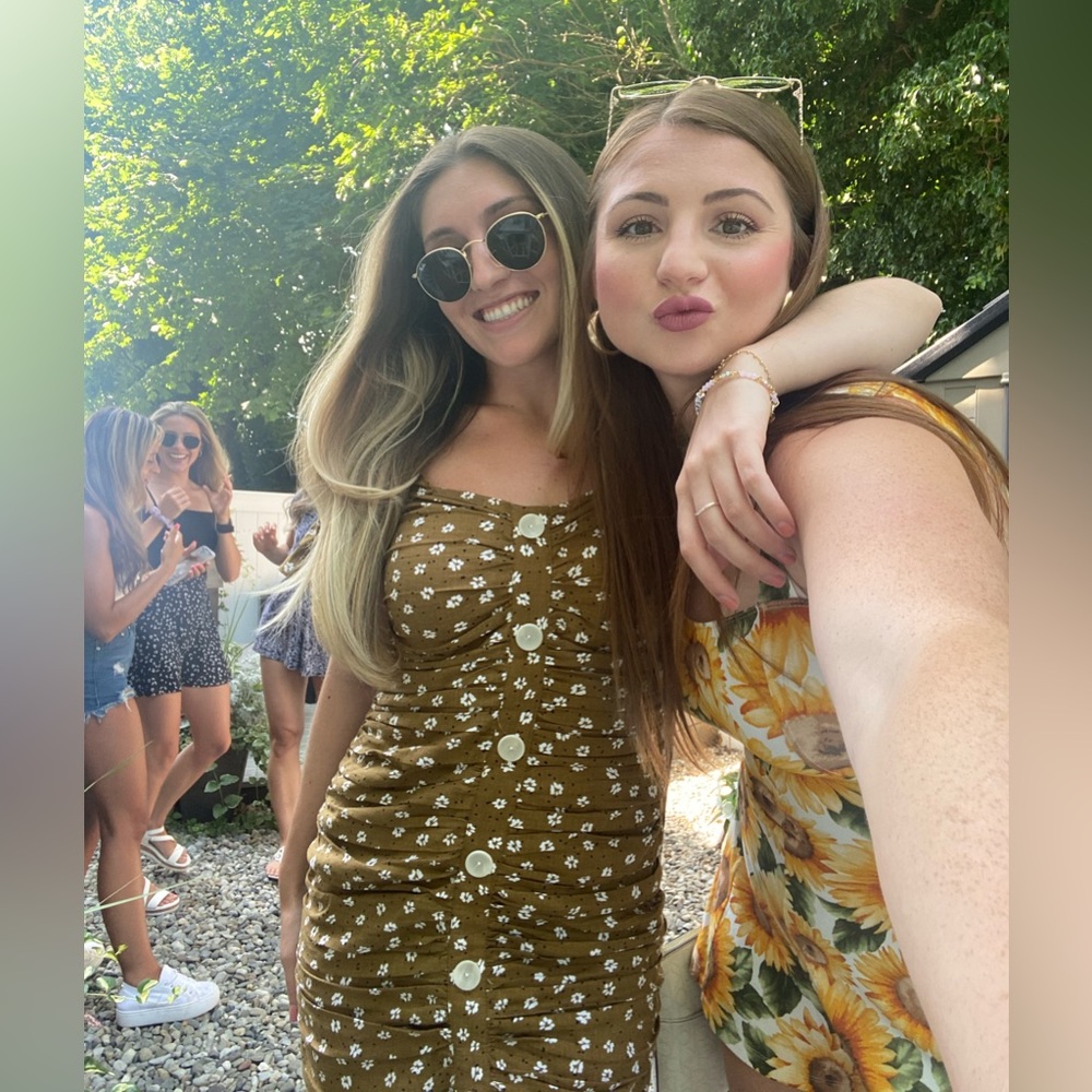 Floral tan/brown dress from Zara